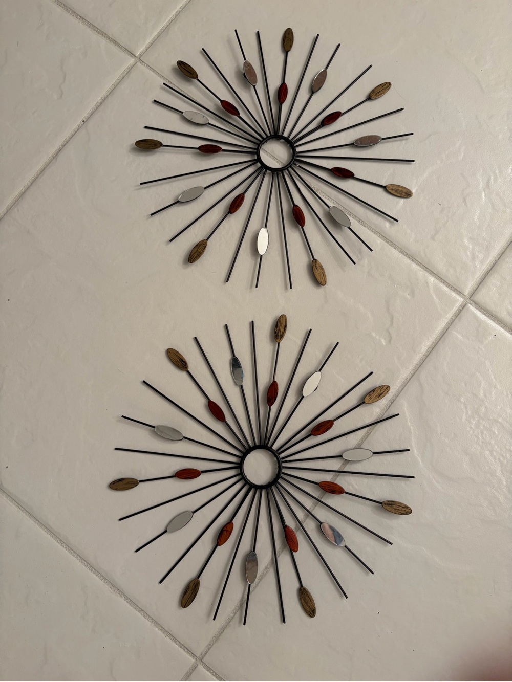 Metal Sunburst Wall Decor Set in Black, Red, Silver and Gold 2pc set